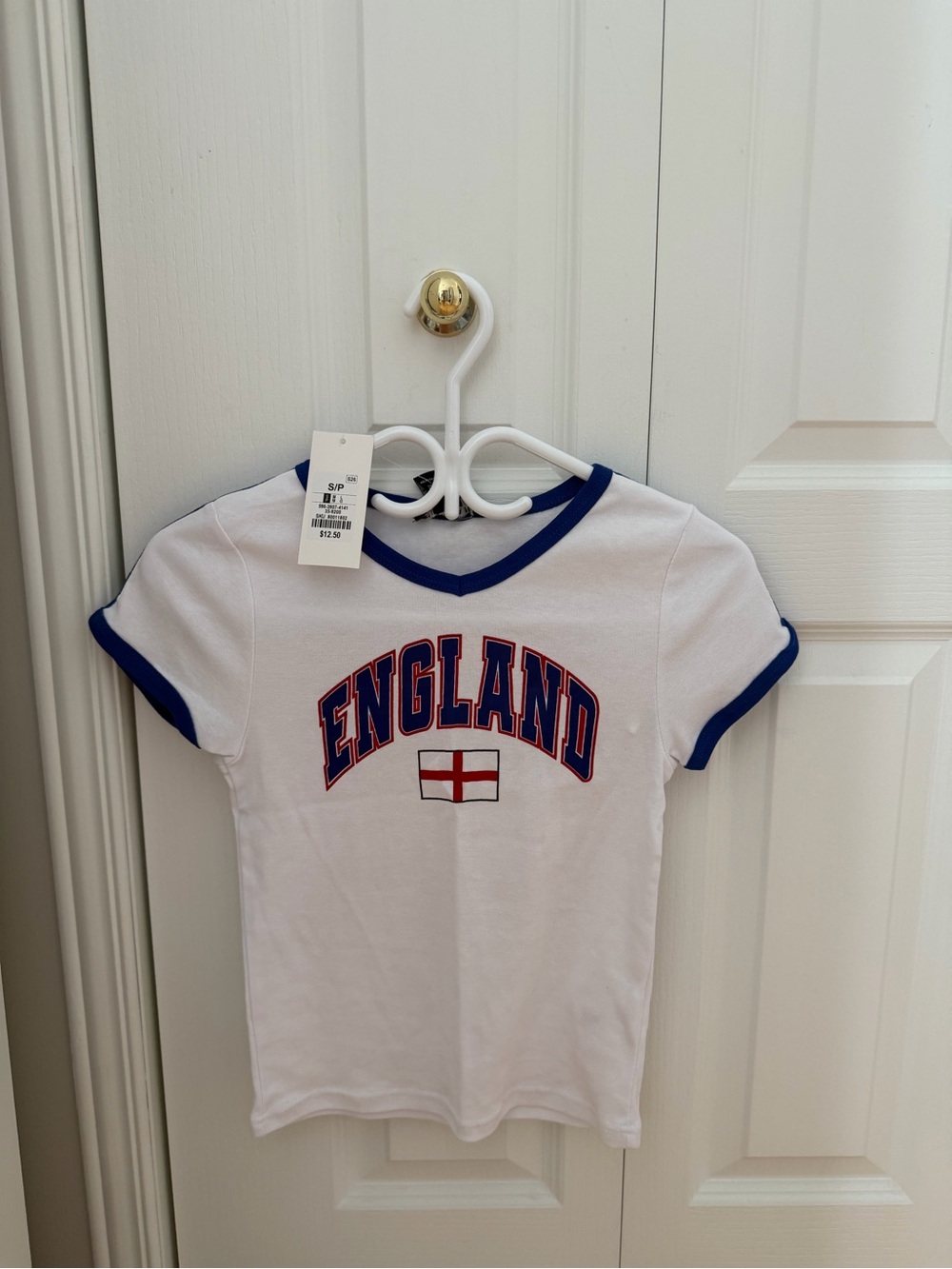Urban Planet White Tee with Blue Trim and England Graphic
